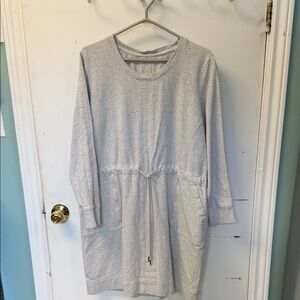 Athleta Light Gray Long Sleeve Drawstring Dress